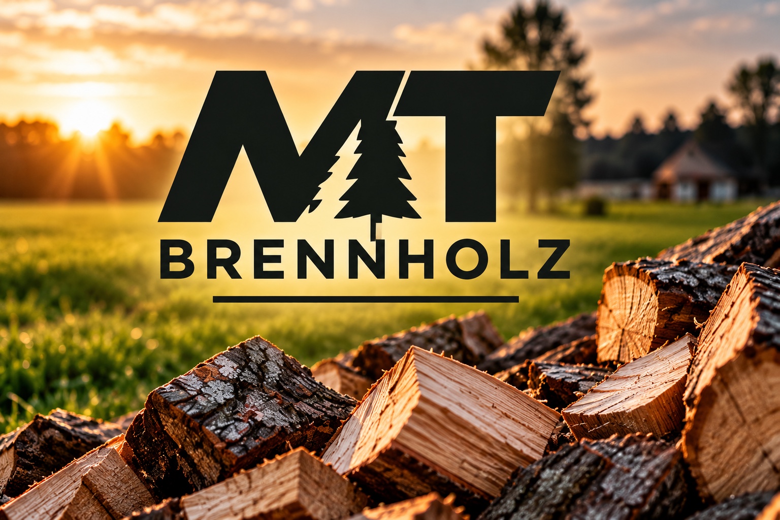 MT Brennholz – gespaltenes Brennholz vor Sonnenuntergang
